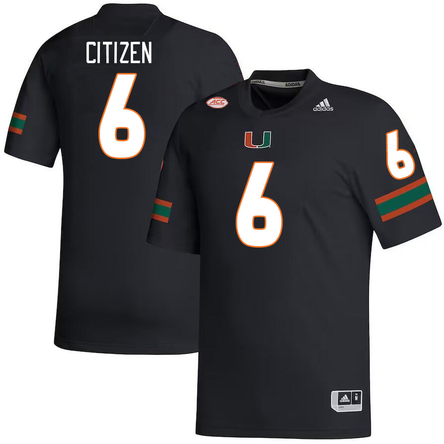 Men #6 TreVonte Citizen Miami Hurricanes College Football Jerseys Stitched-Black - Click Image to Close
